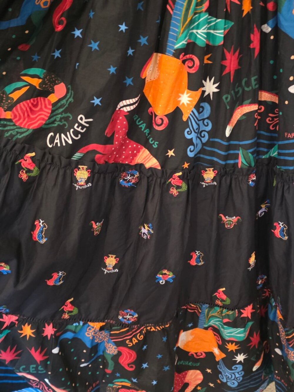 NWT FARM Rio Zodiac Embroidered Maxi Dress Black Astrology Celestial Size M - Picture 5 of 7